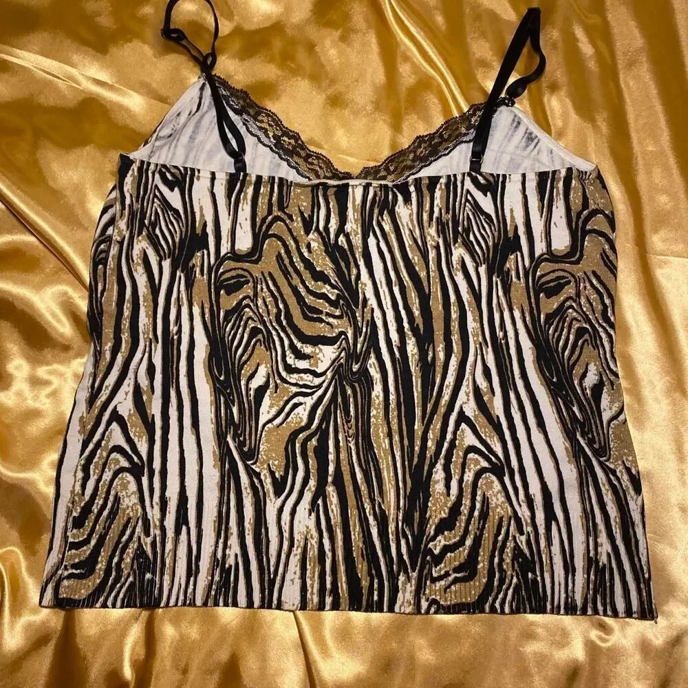 Gabriella Rossi Gold & Black Silk Blend Zebra Print Lace Cami - Picture 4 of 6